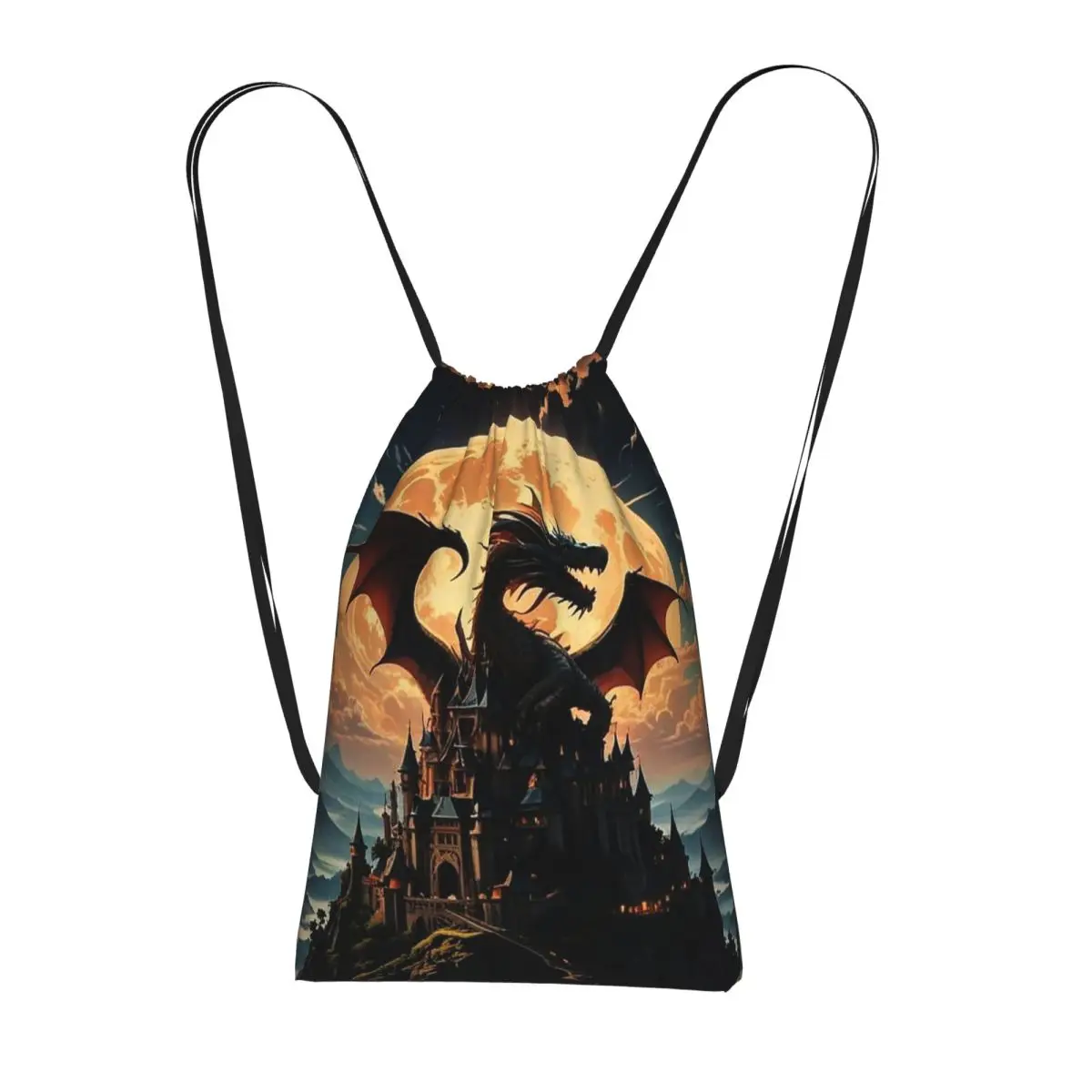 

Dragon Red Moon Pattern Backpacks Fashion Drawstring Bags Sports Bag Book Bags for Man Woman Students