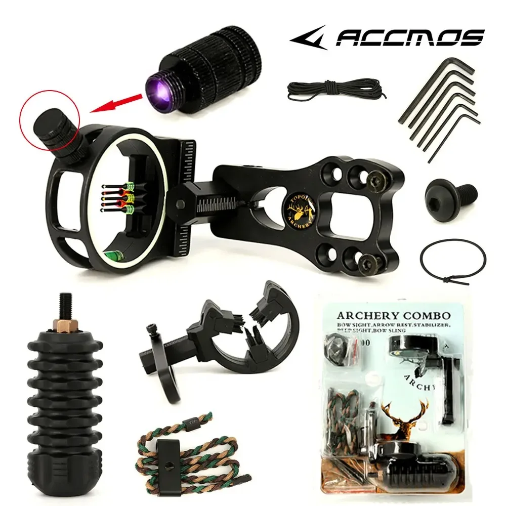 

Recurve/Compound Bow sight set Arrow rest Sight lights Stabilizer Bow Wrist sling D ring rope Peep sight allen key Accessories