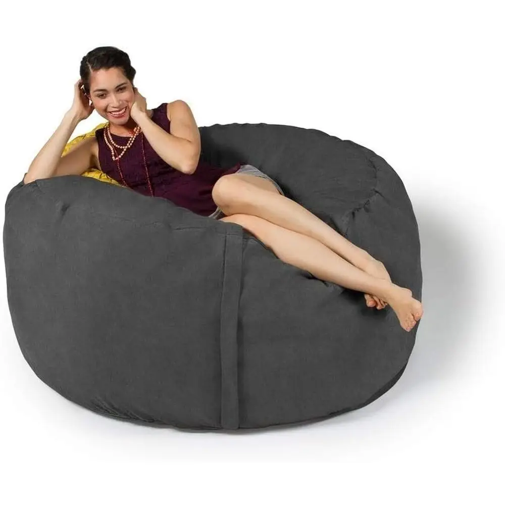 Elegant 5ft Memory Foam Bean Bag Chair for Adults - Removable Microsuede Cover, Shredded Foam Filling, Ultra Soft, Charcoal