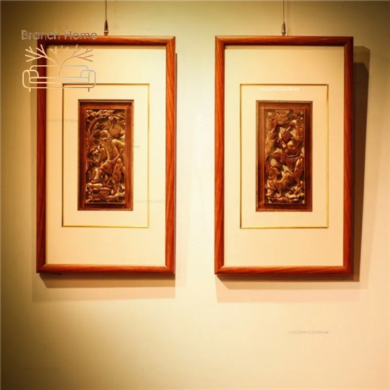 Handmade relief screen wood carving  pictures, Chinese retro solid wood background wall decorative pendants