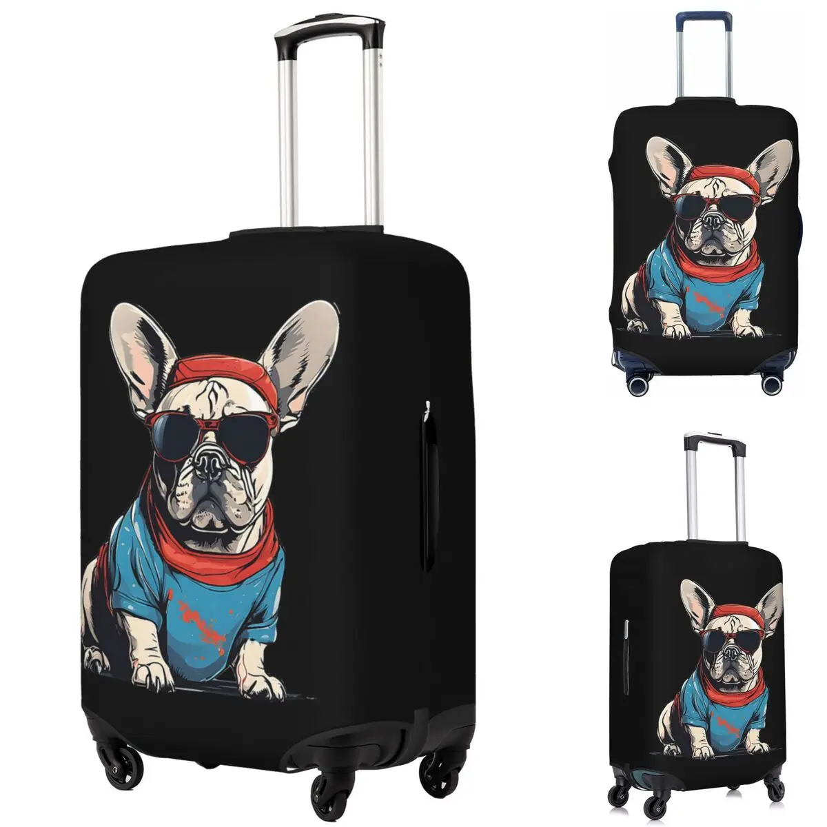 French Bulldog Vibes يرتدي النظارات الشمسية - غطاء حقيبة بتصميم رائع للحماية من أغطية حماية مرنة لرحلة الأمتعة مقاس 18-32 بوصة