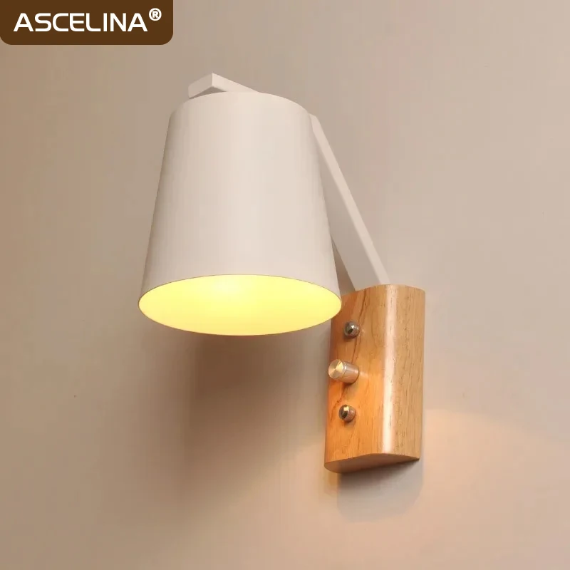 Modern LED Wall lamp With Switch Solid Wood Simple Bedside Lamp Living Room Hallway Study Rooms Interior Decorative Home Fixture