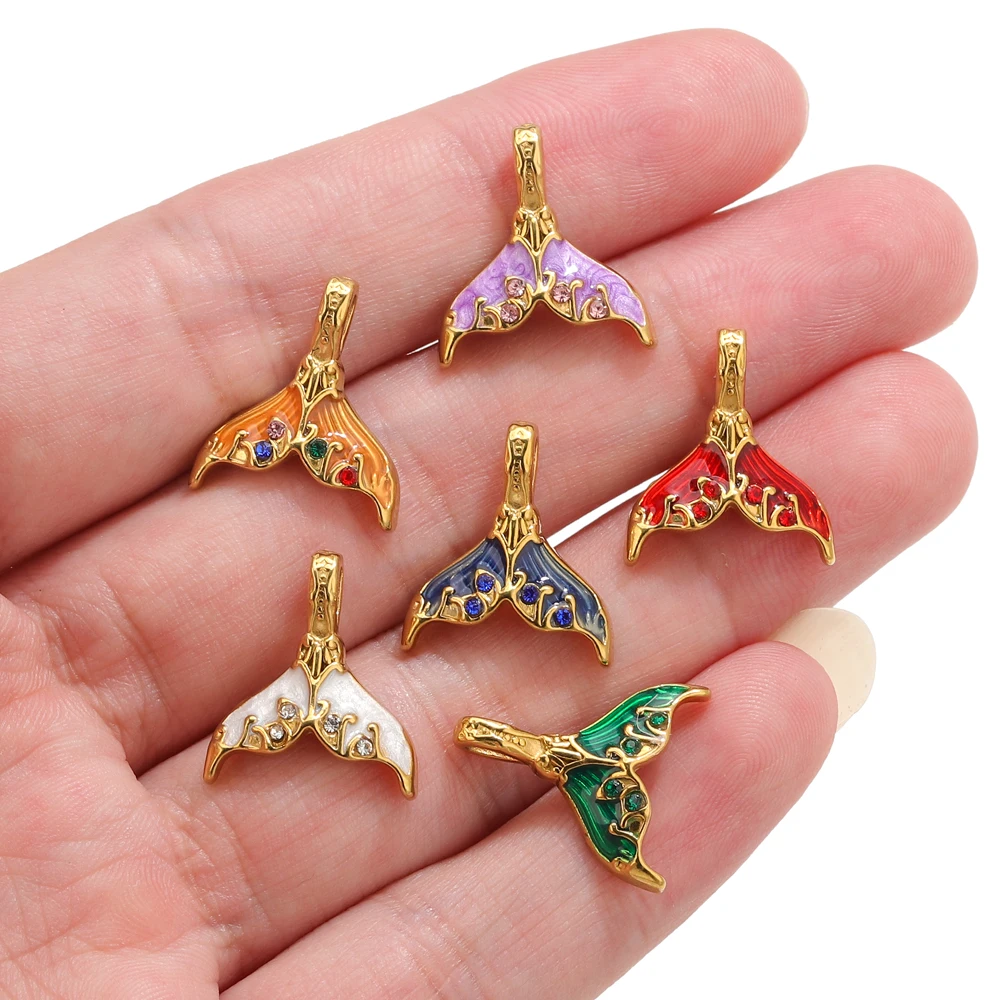 4 قطعة الفولاذ المقاوم للصدأ الذهب حورية البحر الذيل سحر ثلاثية الأبعاد ذيل السمكة قلادة لصنع المجوهرات DIY SeaStyle سحر لإكسسوارات القلادة