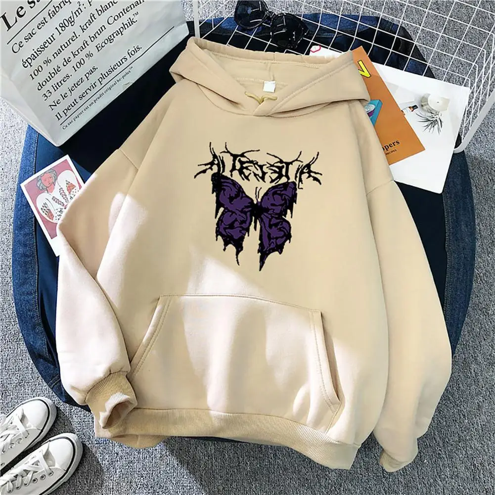 Women Hoodie Butterflies Printing Hooded Hat Long Sleeves Big Pocket Soft Anti-pilling Autumn Hoodie Comfortable Women Pullover