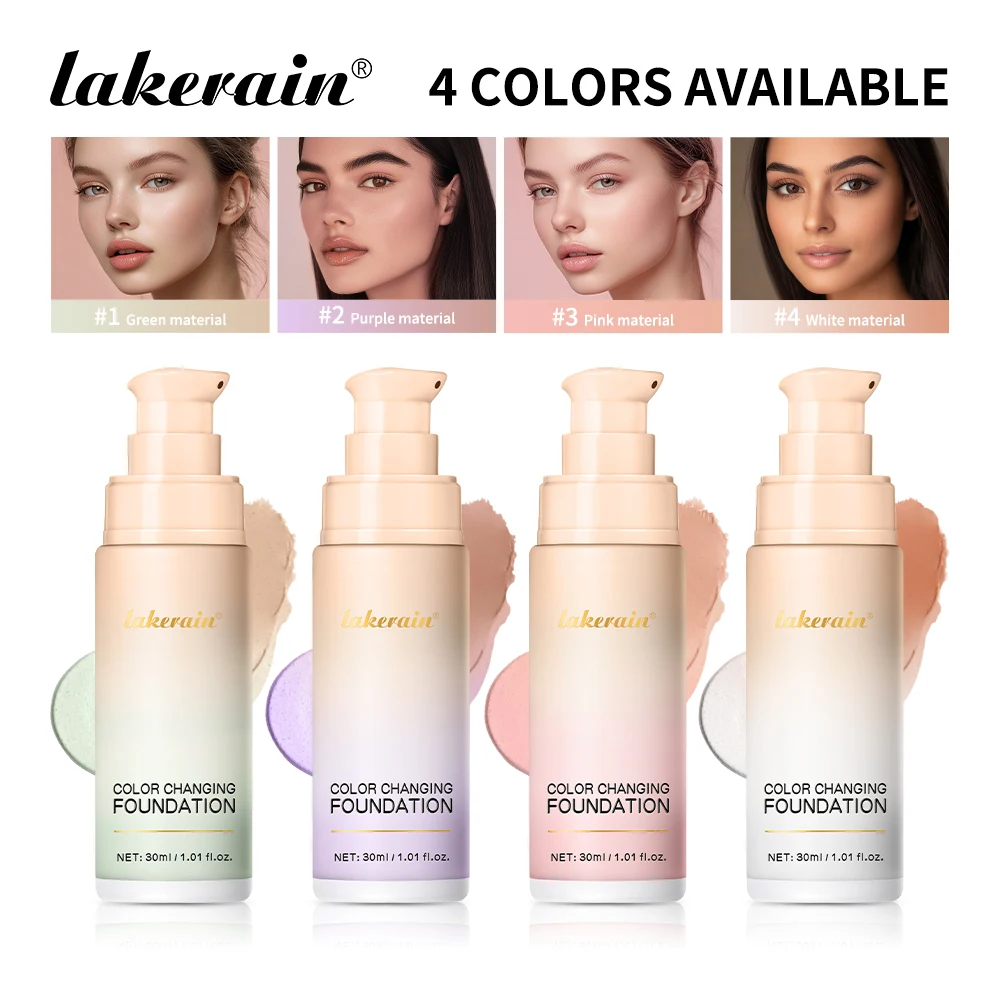 Lakerain 30ml Color Changing Foundation Long-lasting Moisturizing Even Skin Tone Liquid Coverage Lightweight Base Natural Makeup
