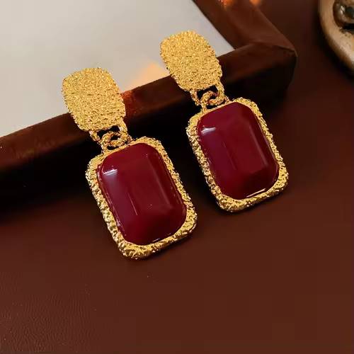 Vintage Red Resin Women's Earrings Stud Earrings Luxury large Geometric Oval earrings Party Wedding Ear Jewelry Wholesale - Image 11