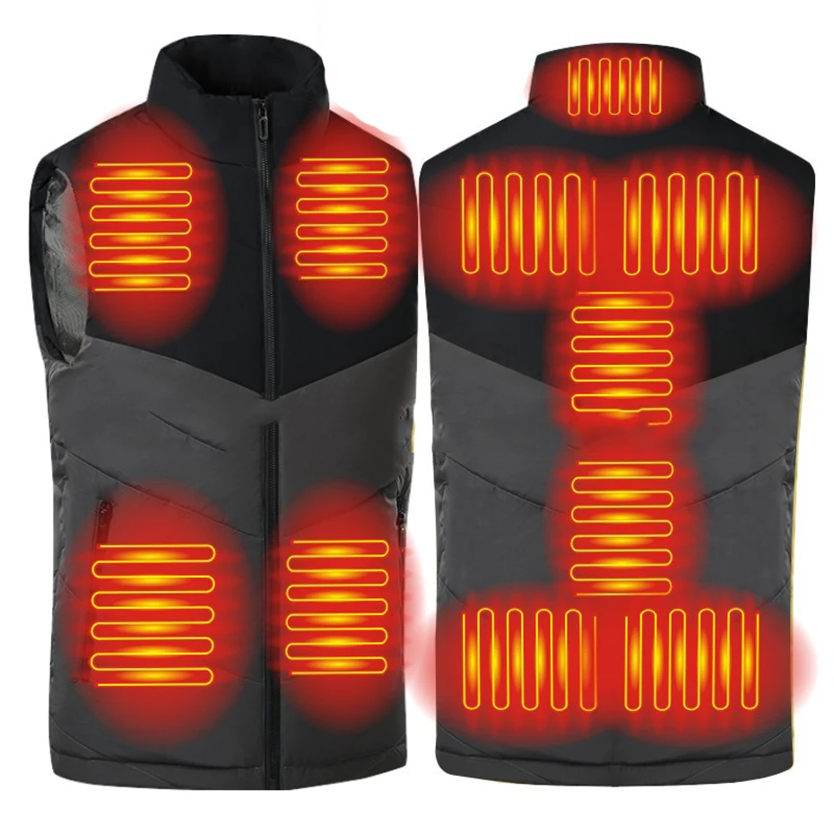 Winter USB Heating Vest Jacket Men Infrared 11 Heating Areas Vest Jacket Winter Electric Heated Vests Male Sleeveless Jacket