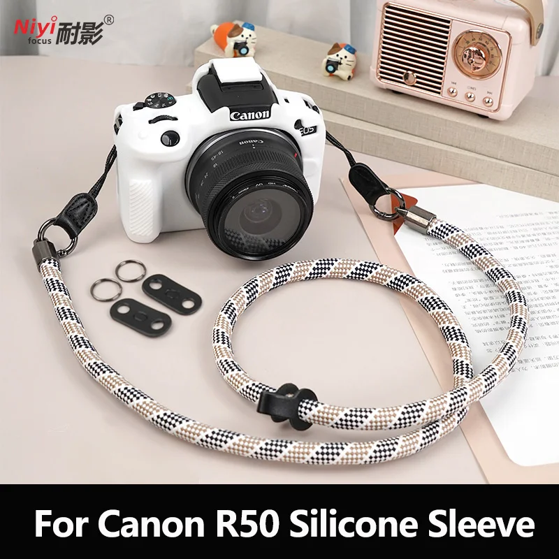 Camera Body Case for Canon EOS R50 Soft Silicone Case With Adjustable Shoulder Lanyard Strap R50 Protective Case Anti-Scratch