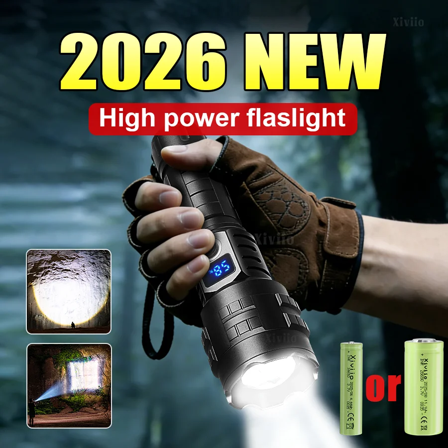 Powerful 9900000000 High Lumen LED Flashlight Super Bright Rechargeable Portable Ultra Power USB C Torch Lamp Outdoor Emergency
