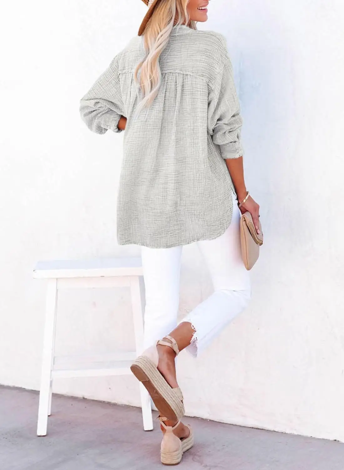 Cotton Casual Loose Blouse Shirt Women Long Sleeved V-neck Oversize Blouse Vintage Loose Blusas Spring Autumn 2024 Tunic Tops