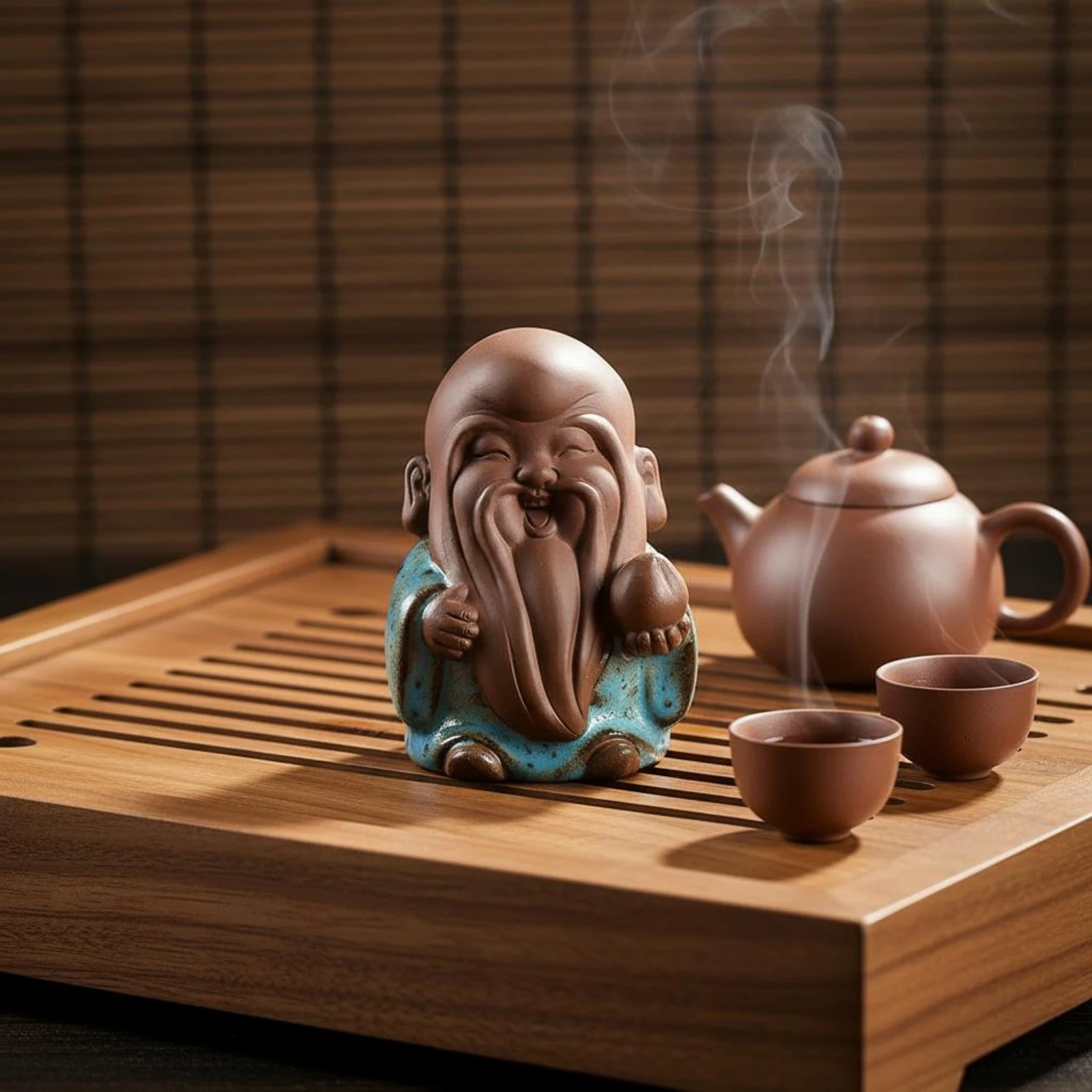 Fu Lu Shou Statue Distinctive Design Chinese God of Fortune Figurine Zisha Clay Tea Pet Easy to Clean Handmade Ceramic Sculpture