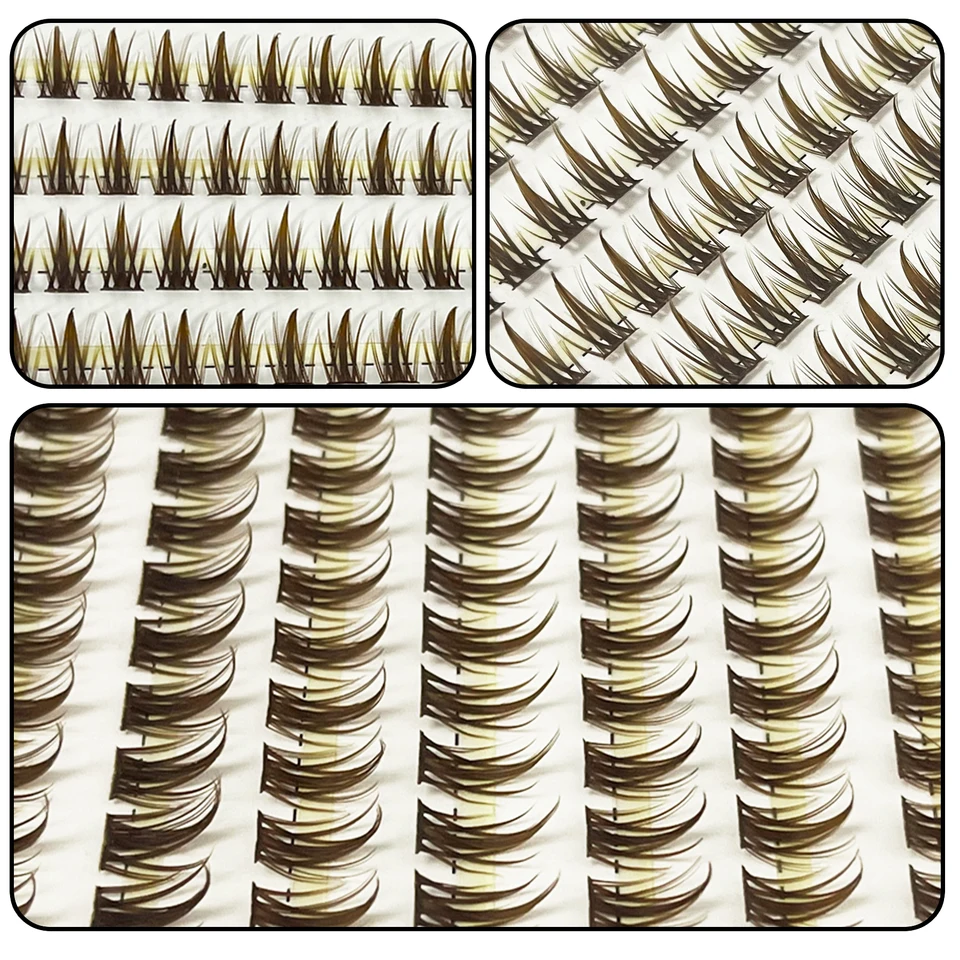 MIOFIA Racimos de Pestañas Marrones 3D Rusas, Individuales, 1 Caja/160 Racimos, Pelo de Visón Natural, Venta al por Mayor 4