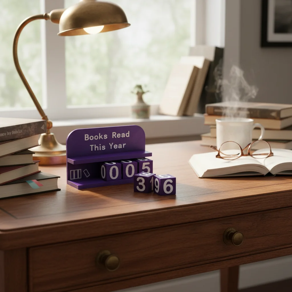 اقرأ هذا العام جهاز تعقب القراءة المطبوع ثلاثي الأبعاد مع نص واضح وأرقام لتزيين رف الكتب المكتبي