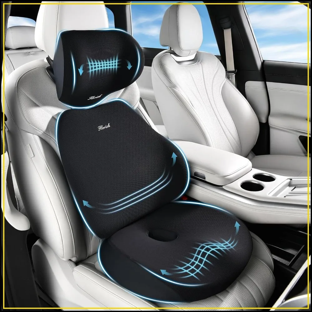 

Ergonomic Memory Foam Car Seat Cushion with Lumbar & Neck Support for Back & Sciatica Pain Relief, Non-Slip Washable