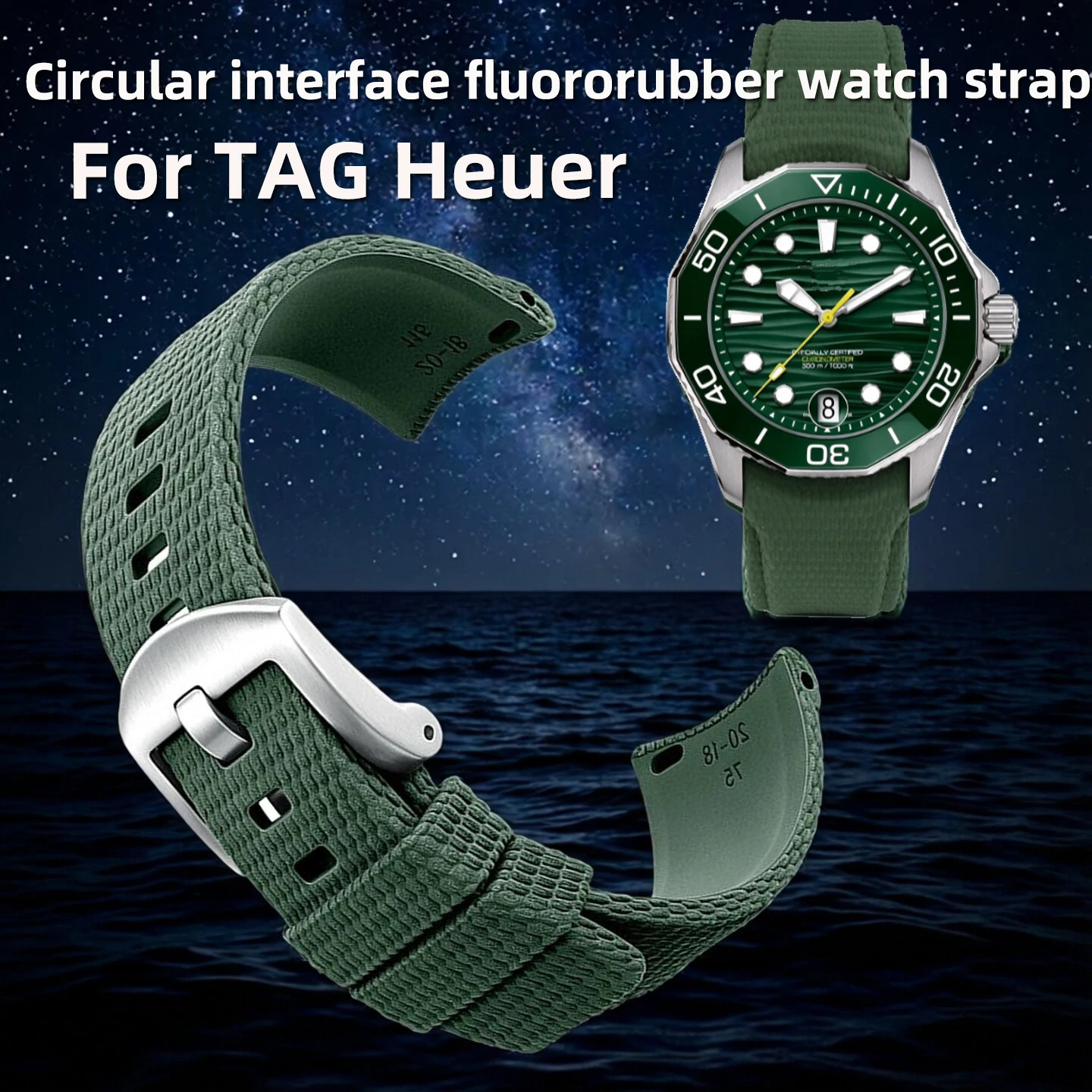 Circular interface fluororubber watch strap compatible with TAG Heuer F1 racing submarine series Kalela replacement rubber band