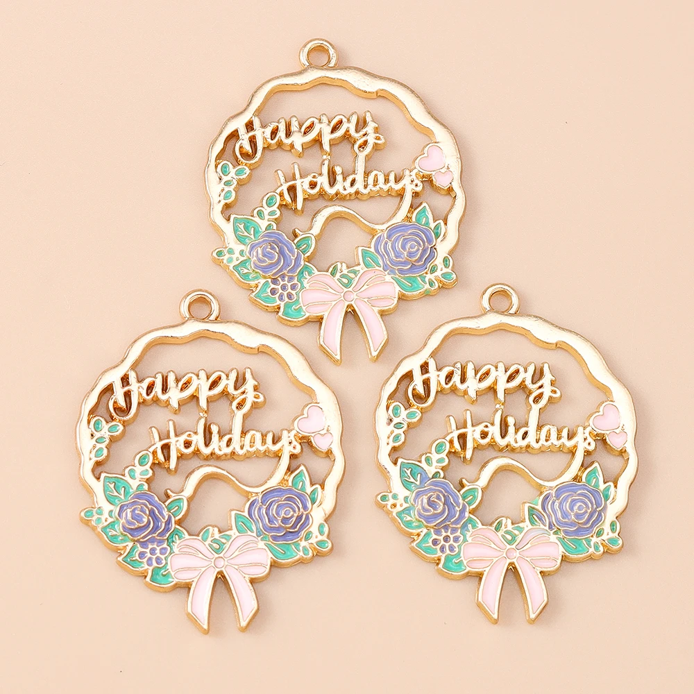 Leslie 10 Stück goldfarbene Blumen-Rosen-Anhänger „Happy Holiday“ für DIY-Anhänger, Armbänder, Halsketten, handgefertigte Schmuckherstellung – Detail 5