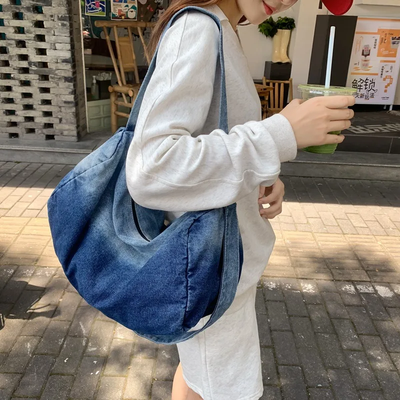 

Large capacity Women Handbags Jeans Designer Ladies Big totes Gradient color Denim female Shoulder Crossbody bags Travel bag