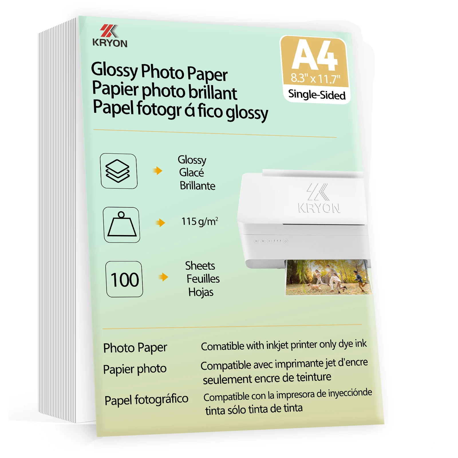 115 GSM A4 100 ورقة جانب واحد لامعة طباعة الصور النافثة للحبر 8.3X11.7 "حجم الرسالة لتقوم بها بنفسك رقاقة حقيبة الطرف Fa