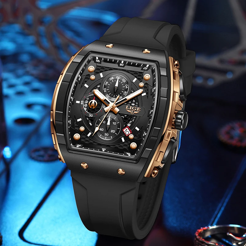 LIGE الأصلي 2025 ساعة رجالي كلاسيكية فاخرة كوارتز سيليكون حزام تاريخ مضيئة الأعمال ساعات عادية للرجال reloj hombre