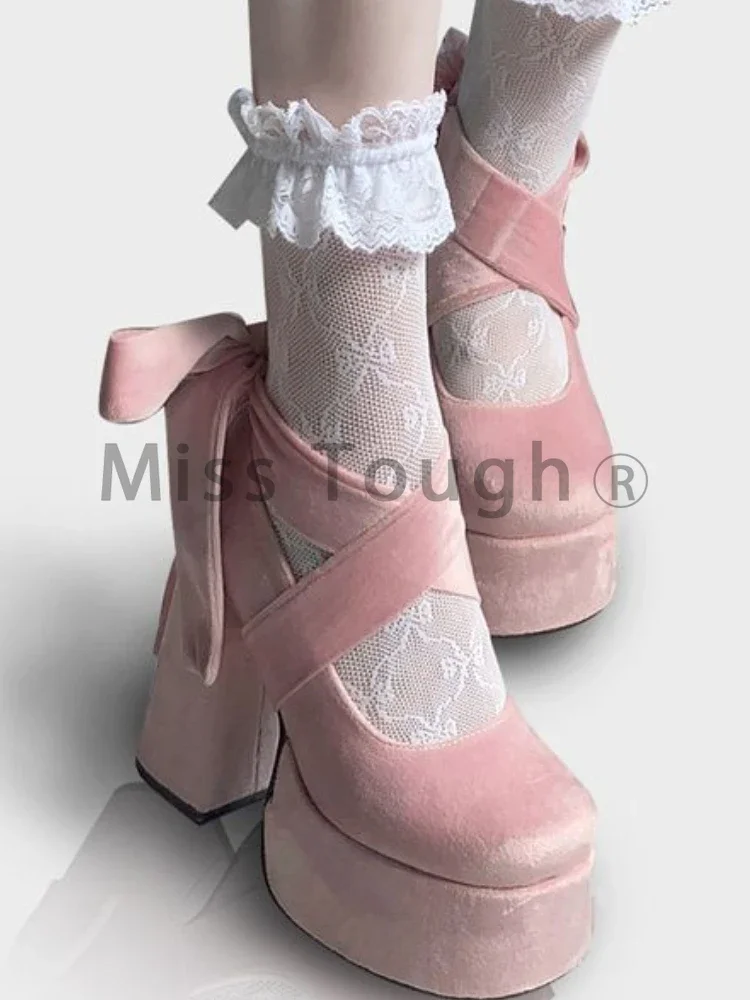 Sweet Vintage Mary Janes Shoes Women Star Buckle Lolita Kawaii High Heels Shoes Female Bow Lace Cute Designer Shoes 2024 Summer