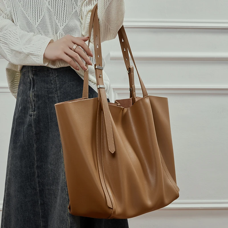 HIFASHION Large Genuine Leather Tote Bag Women Vintage Soft Cowhide Shoulder Bag Laptop Work Commuter Shopper Ladies Handbags view 3