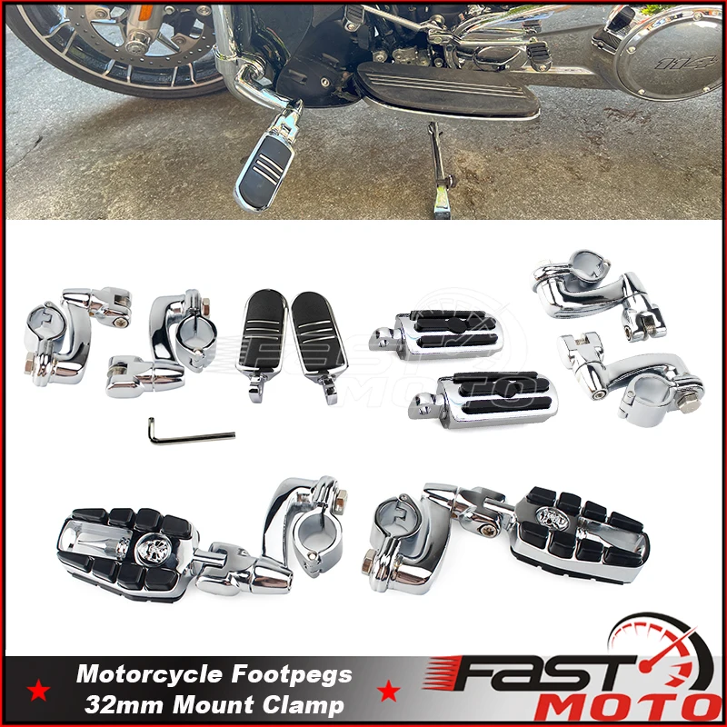 1.25inch 32mm Motorcycle Highway Crash Bar Clamp Mount Engine Guard Foot Pegs Footrests For Harley Low Rider FXLR Honda GL1500