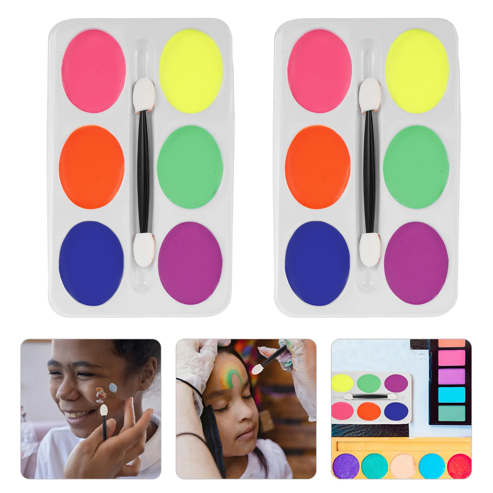 

2Pcs Oil- Paint Palette 6 Colors Easy Apply Remove Body Paint for Halloween Cosplay Theatrical Party Makeup