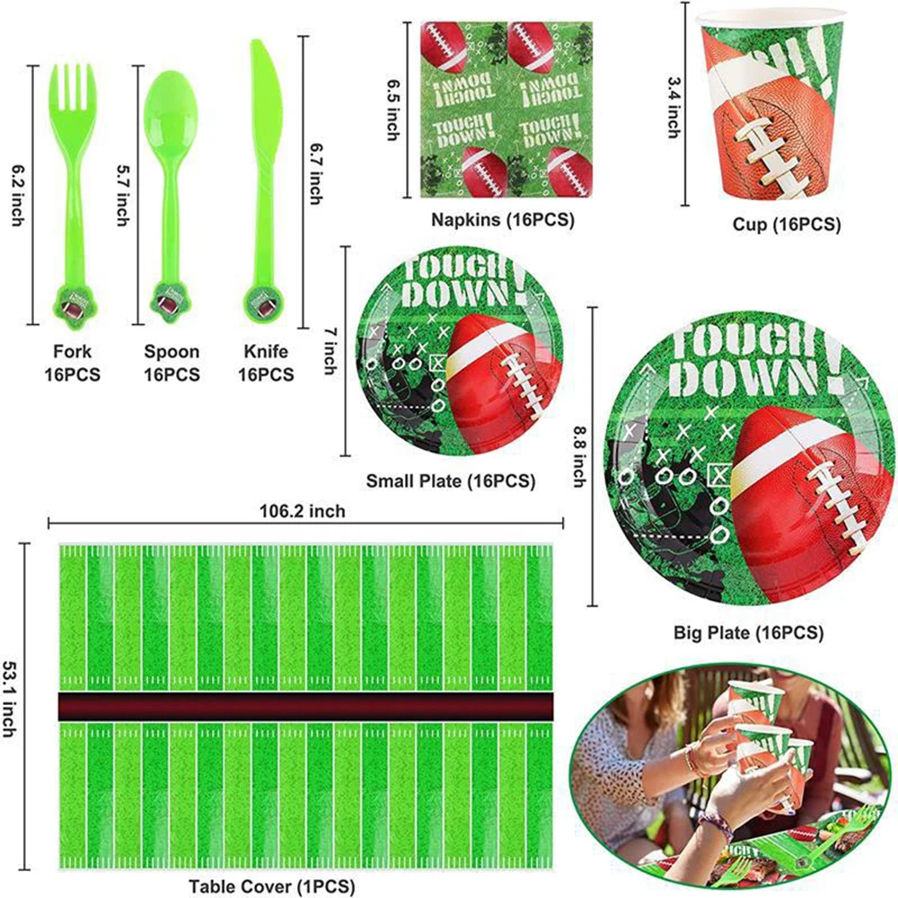 113pcs Football Party Supplies Kit Includes Dinner Plates Dessert Napkins Perfect for Birthday Gameday Tailgate  Decorations