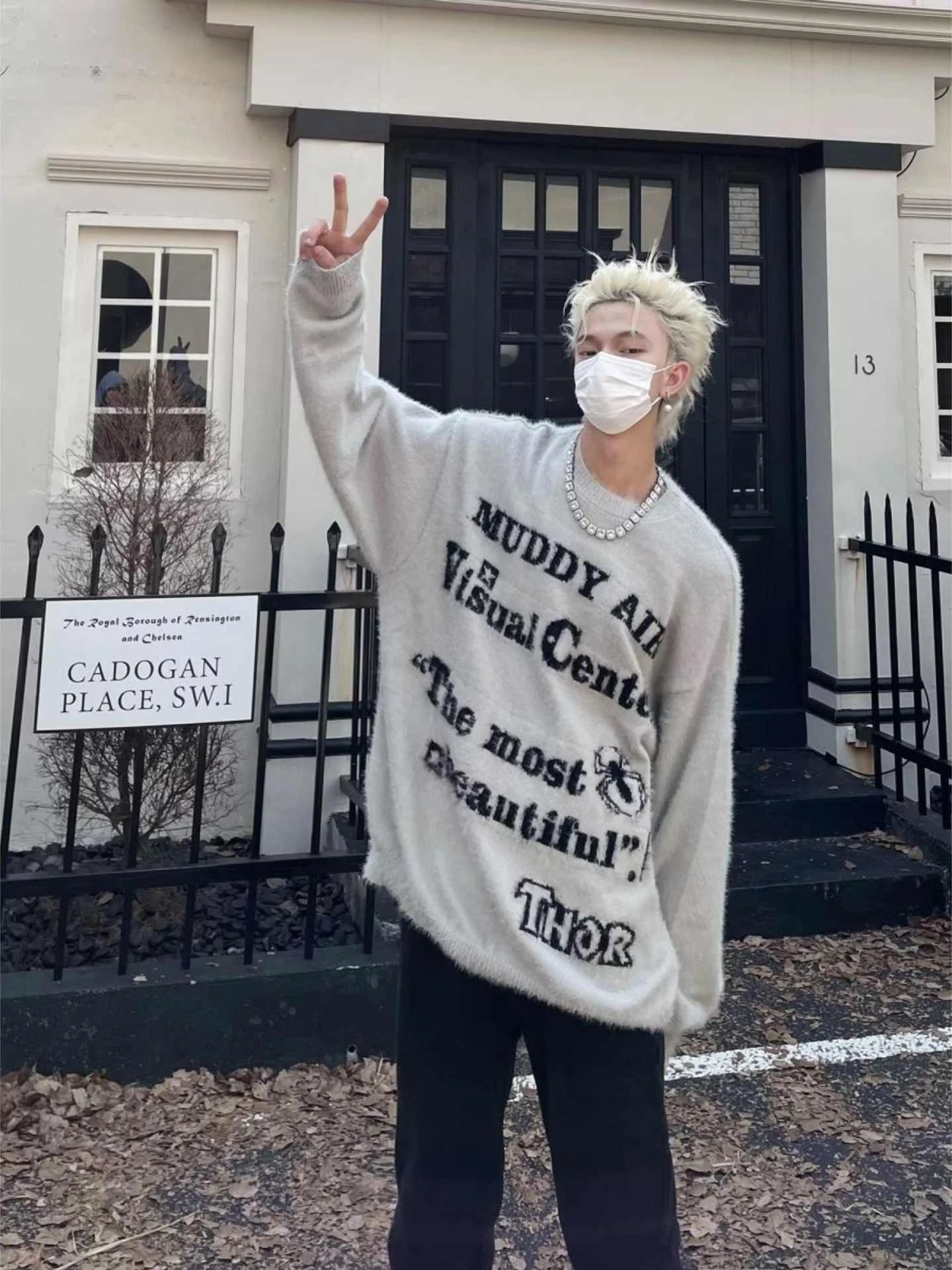 

Retro American Sle round Ne Knitwear Men's Autumn Winter Faux Fur Sweater Comfortable Loose Fit Long Sve Top