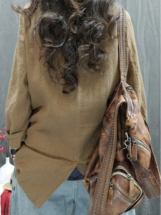 Retro Linen Suit Jaet Women's Autumn 2025 New Faion Casual Versatile Mid-Length West Coat Open Cardigan Top