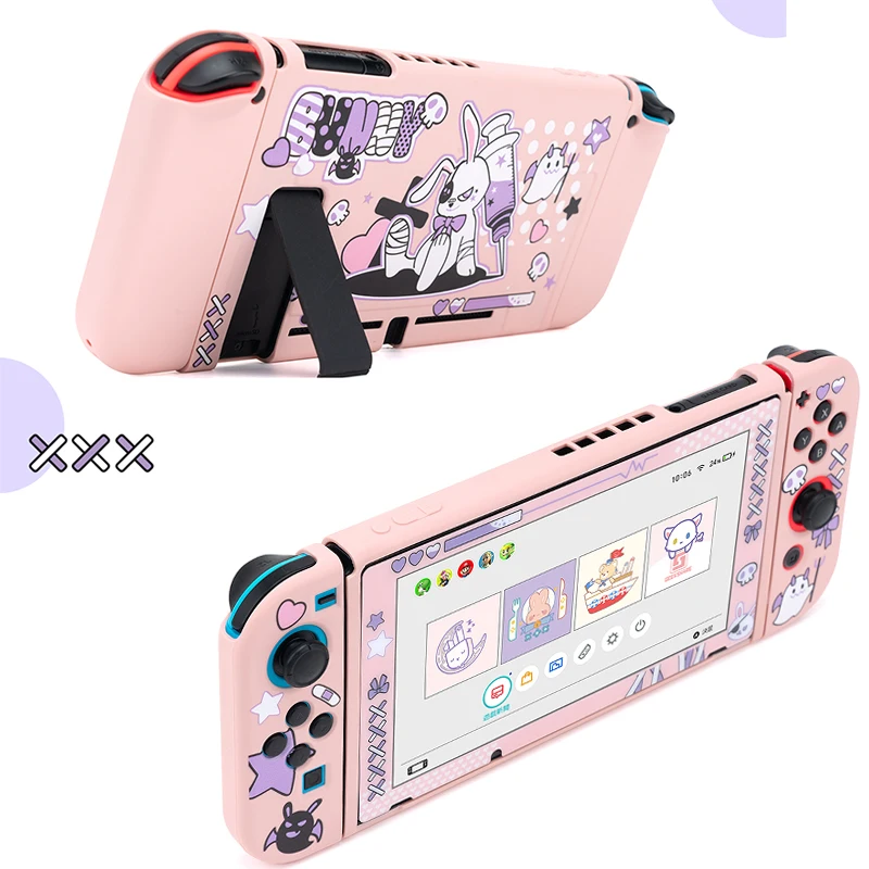 Cute Bunny Protective Shell TPU Soft Cover Case Anti-fall Game Console Housing Case NS Box For Nintendo Switch Accessories