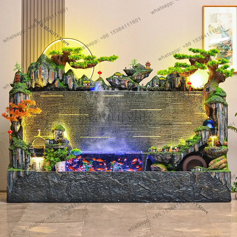 FG Indoor/Outdoor Rockery Water Fountain – Multi-Tier Waterfall Feature Integrated Fish Tank & LED Lights Garden Patio Decor JT4