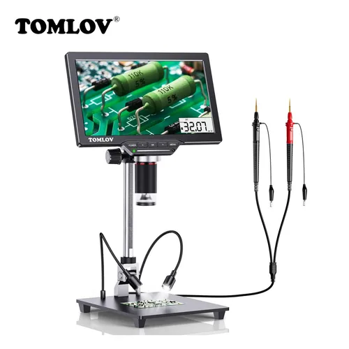 TOMLOV 디지털 현미경 멀티미터 납땜 HDMI USB 현미경, 전자 수리용, 7 인치 현미경 카메라, 32GB, DM201M