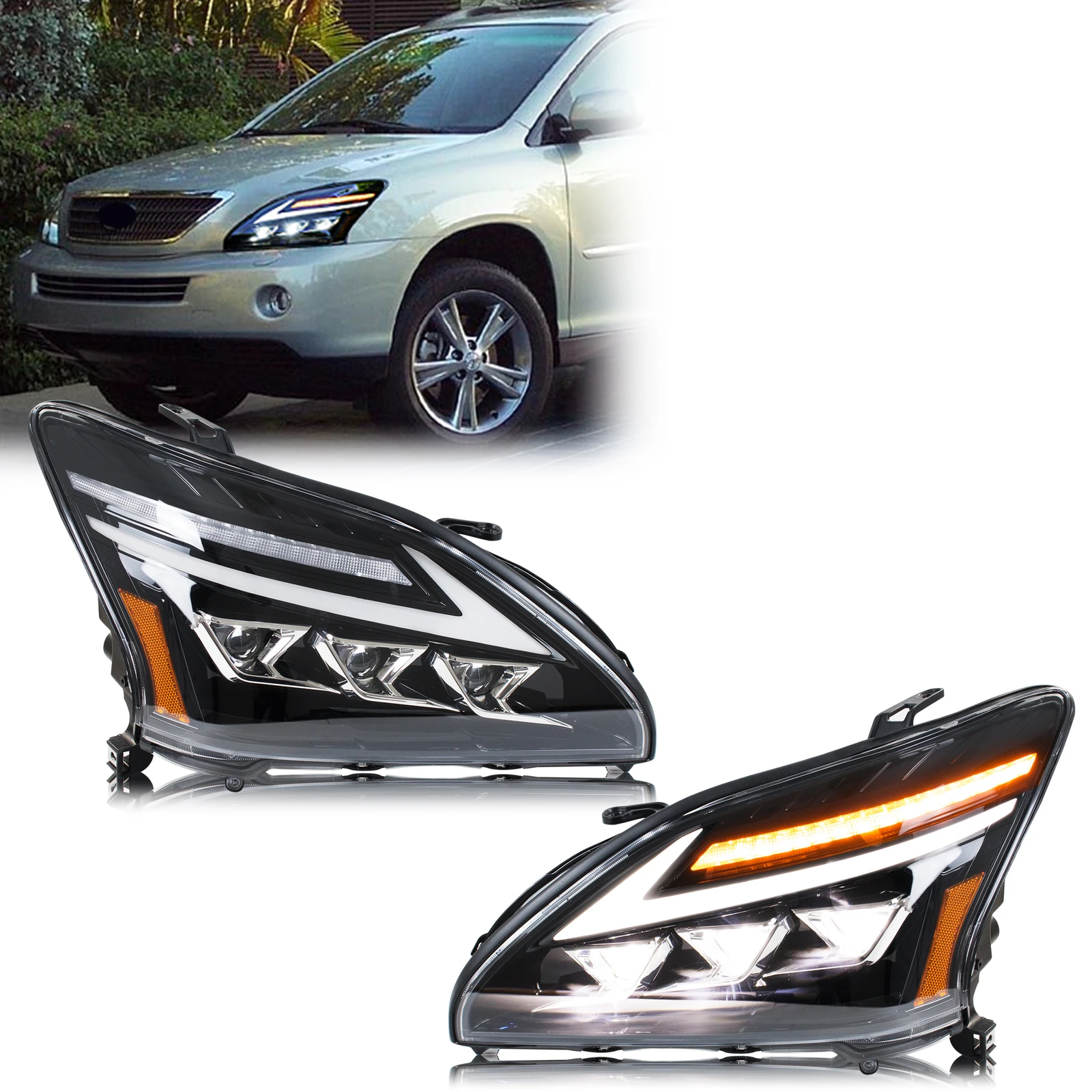 

Светодиодные фары для Lexus RX330 RX350 2004-2009 DRL, тройной проектор, последовательный указатель поворота, передние лампы в сборе
