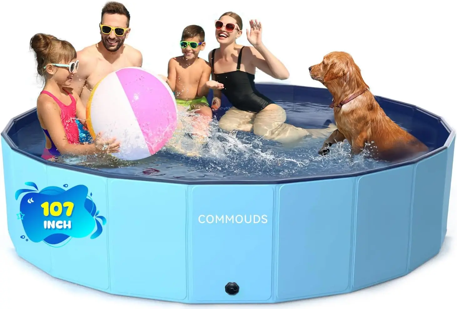 107 Inch Extra Large Foldable Dog Pool, Collapsible Hard Plastic Dog Kiddie Swimming Pool, Portable Pet Bath Tub Wading Pools