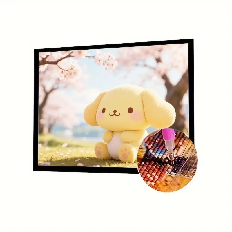 

1PC DIY 5D Diamond Painting Kit - Cute Yellow Cartoon Puppy Dog Sitting Under Cherry Blossom Tree Full Drill Rhinestone Embroide