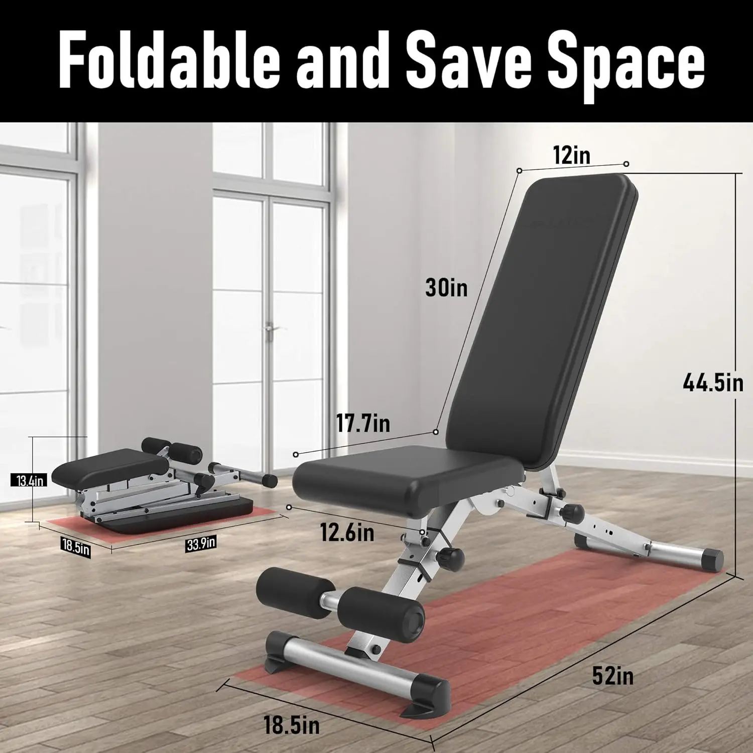 Adjustable Weight Bench Foldable Workout Exercise Bench with Automatic Lock for Upright Incline Decline Flat Full Body Exercise