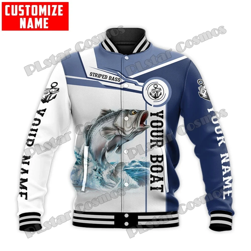 Custom Name Trout & Tuna Fishing 3D Printed Fashion Men's Bomber Full-Snap Jacket Unisex Casual Winter Warm Baseball Jacket FX21