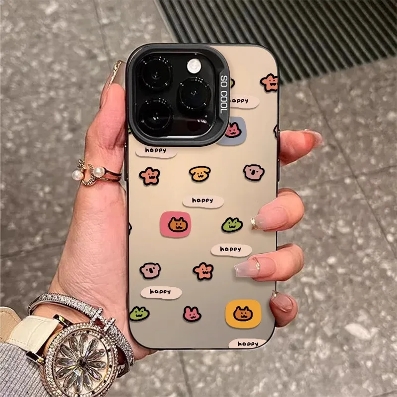 

Happy Cute Little Animals IMD Phone Case For iPhone 16 15 14 12 13 12 11 Pro Max X XS XR 7 8 Plus 11 Hard PC Laser Matte Cover