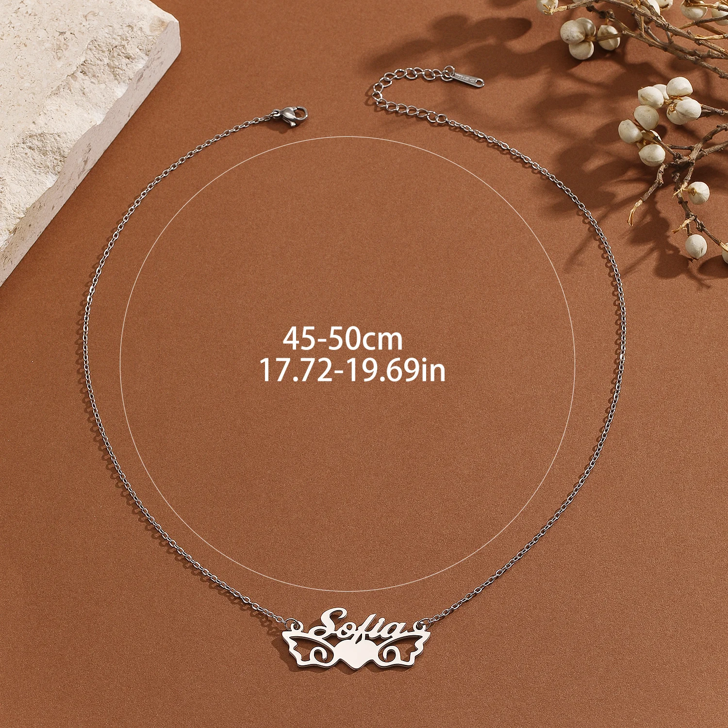 Stainless Steel Heart-shaped Wings English Letter Pendant Necklace Design Customization Name Letter Men's and Women's Pendant