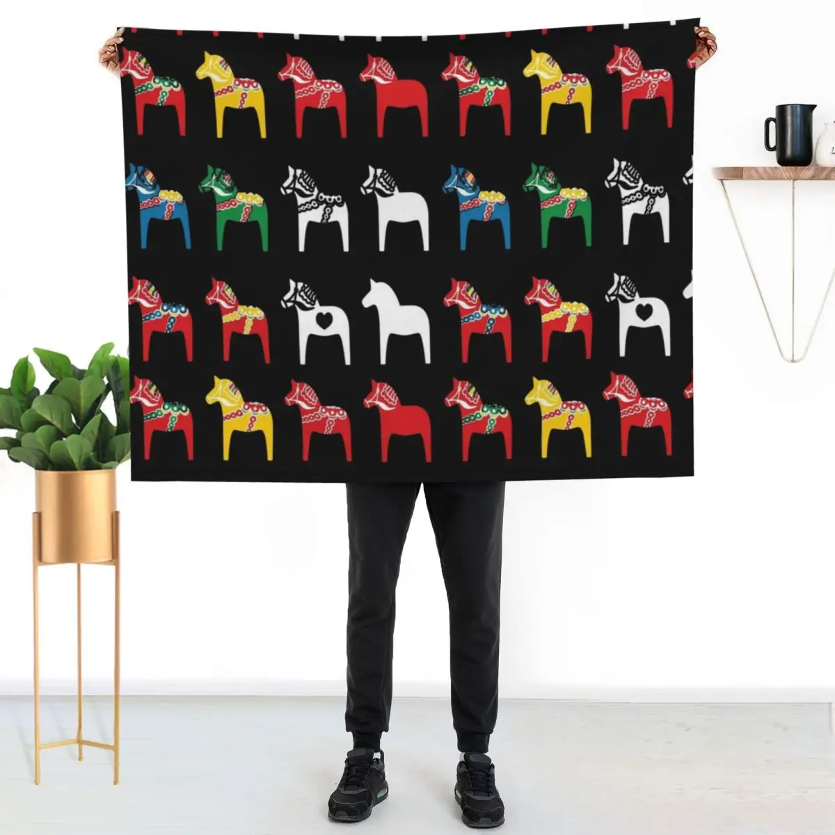 Dala Horses Dalarna Sweden Horse Dalecarlian Swedish Colorful Throw Blanket Fashion Sofas for winter Plaid anime Blankets