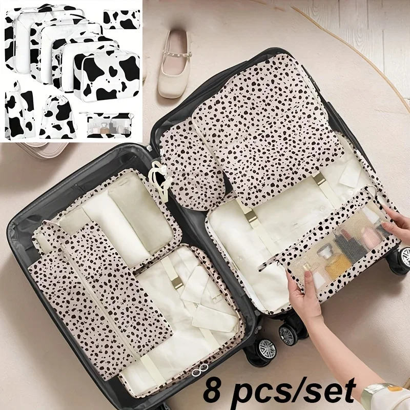 8-Piece Travel Genius Set - Ultra-Organized Packing Cubes &  Pouches, Water-resistant with Breathable Mesh, Elastic Straps & Stu