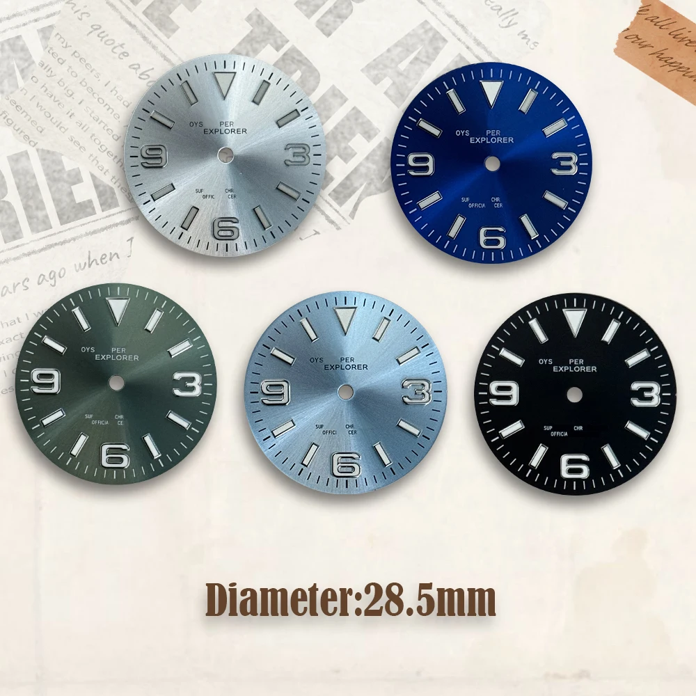 High Quality 28.5mm 369 Sunray DIAL NH35 Dial S Logo Dial for NH35/NH36 Movement blue luminous Watch Accessories