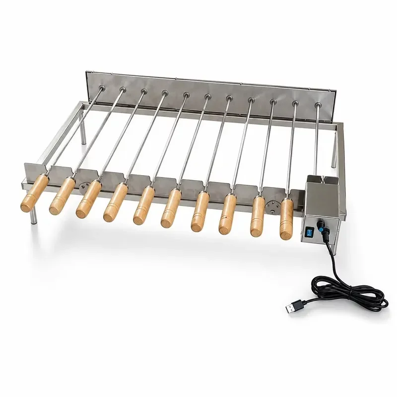 Cyprus Style BBQ Grill Rotisserie Skewers Built-in Top-set Stainless Steel Food Grade Party Adjustable Rotating Speed Trolley