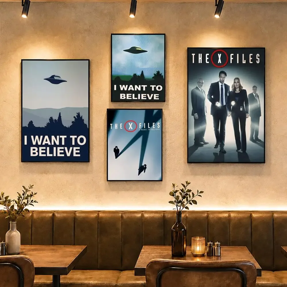 Movie The X-Files I Want To Believe Poster Vintage Retro Anime Poster Stickers Peel and Stick Wall Art Home Decor