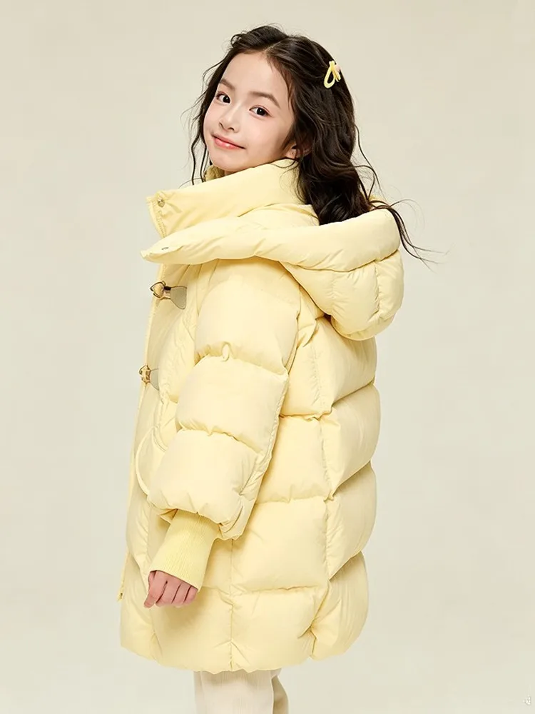Mädchen Winter Daunenjacke 90% Weiße Entendaunen Mittellange Kapuzenparka Kinder Mädchen Warme Oberbekleidung Winddichter Kindermantel 5-14 Jahre – Detail 17
