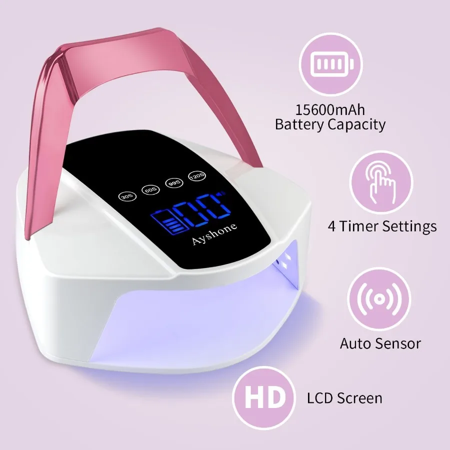 Oplaadbare UV LED-nagellamp 96W draadloos UV-licht voor nageldroger met 48 lampkralen Automatische infraroodsensor en 4 timers Nagel ook