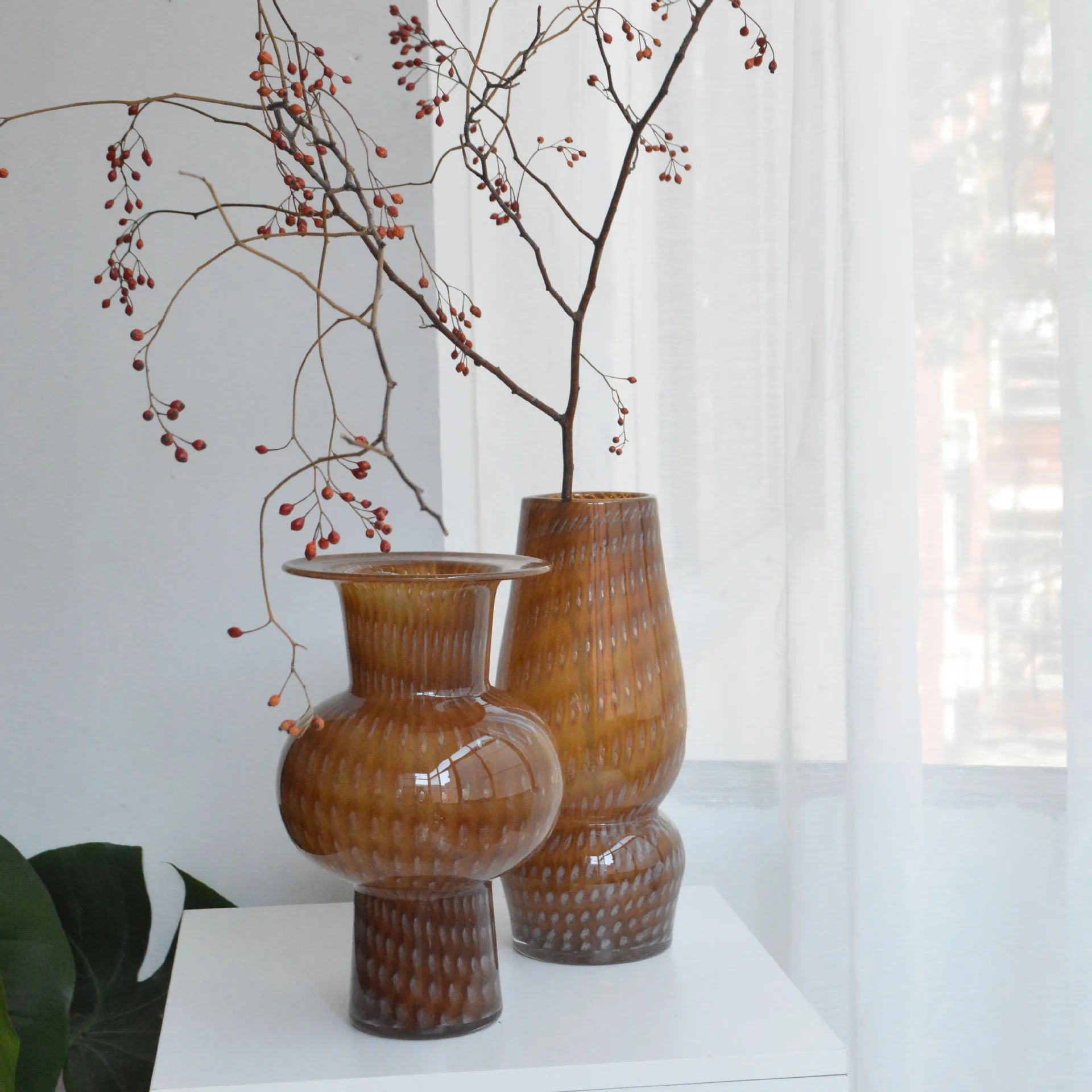 Vase Retro Caramel Color Bubble Handmade Glass Vase Art Home Atmosphere Soft Ware Living Room Decoration Ornaments