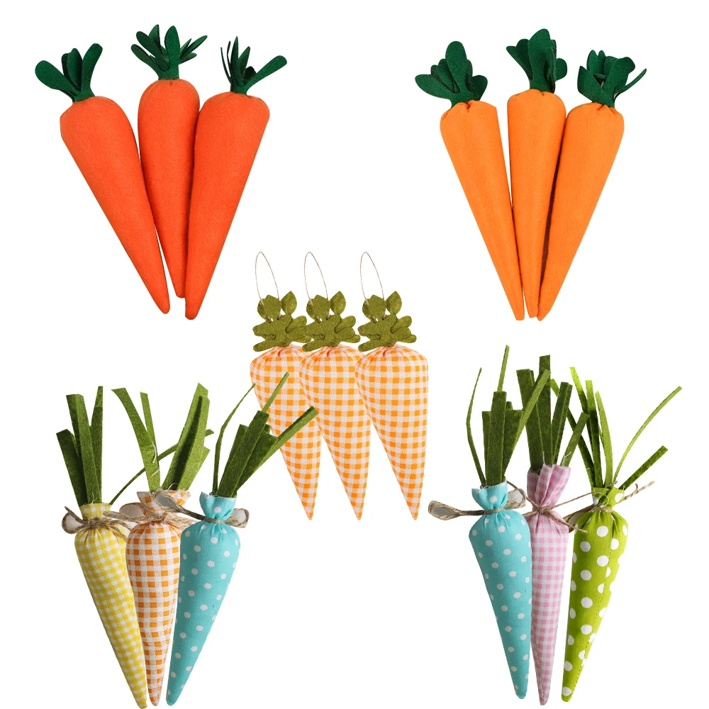 3PCS Fabric Easter Carrots Ornaments for Easter DIY Party Hanging Home Decor Kids Easter Party Crafts Decoration Supplies