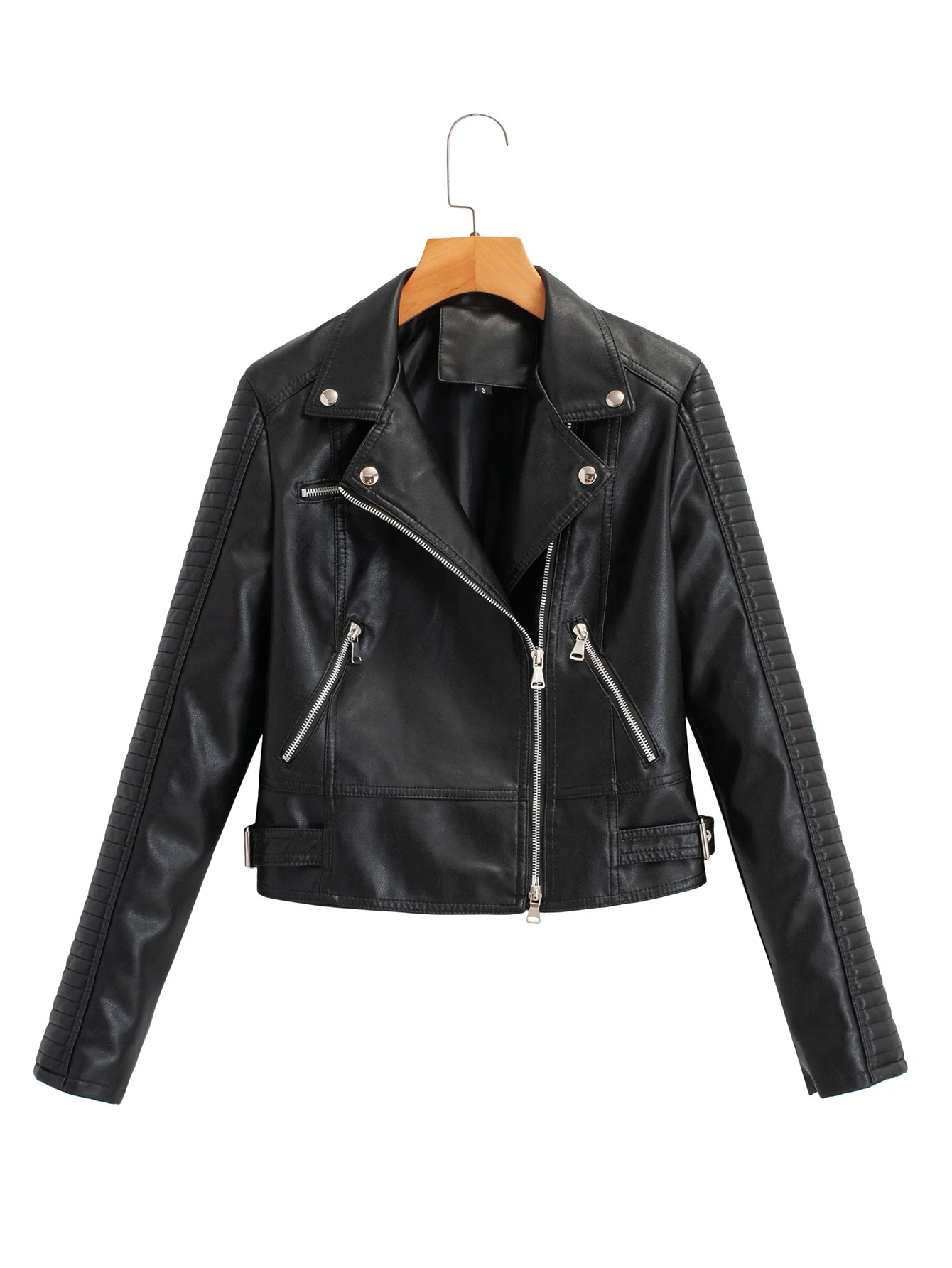 Ladies Leather Jackets 2022 New Black Slim Moto Bikers Jacket Women Long Sleeved Zipper Spring Autumn Outerwear Leather Coats